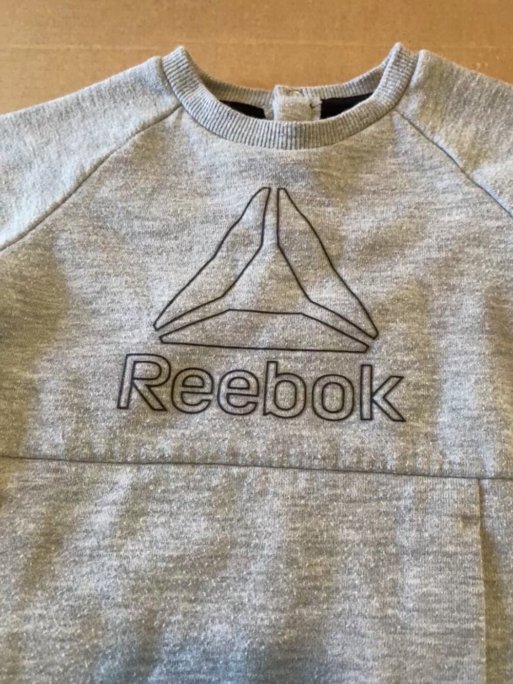 Reebok Gray Logo Graphic Print Fleece Pullover Crew Neck Sweater 24M